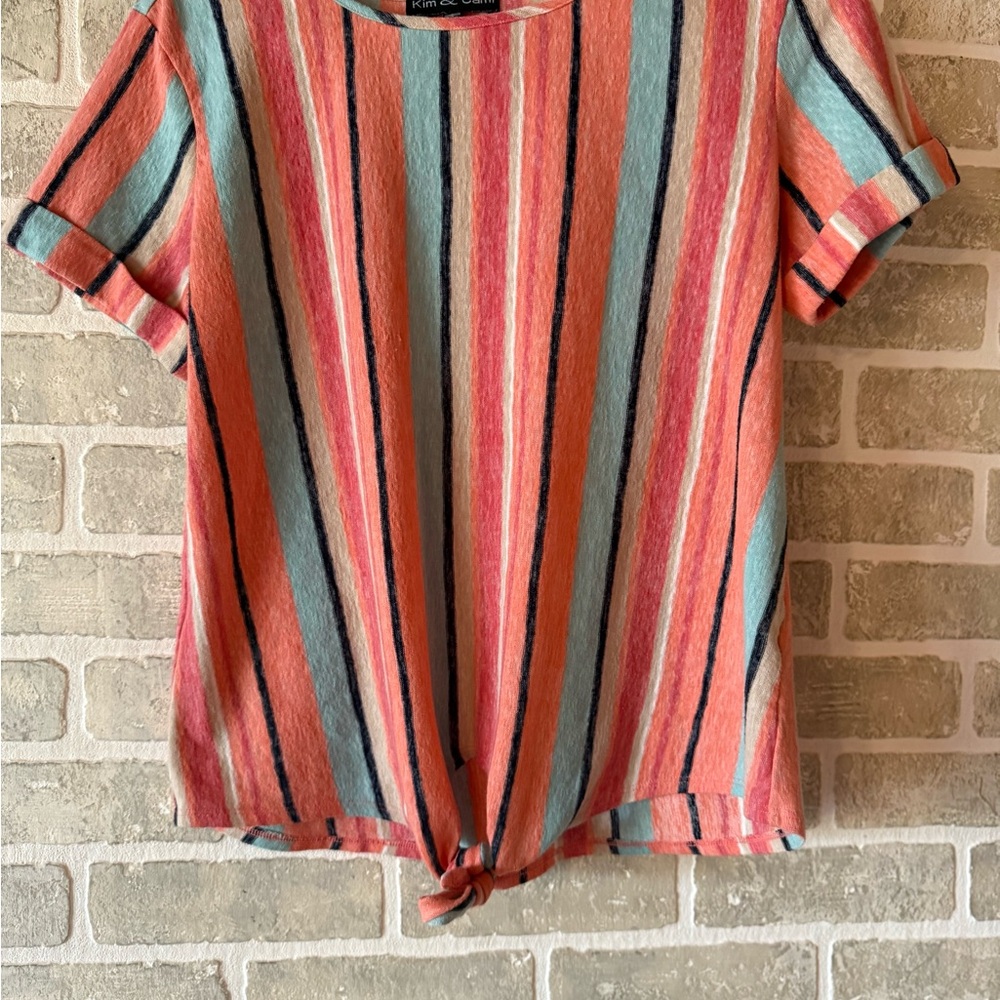NWOT Striped Multicolor Knot-Front Top - Picture 2 of 6